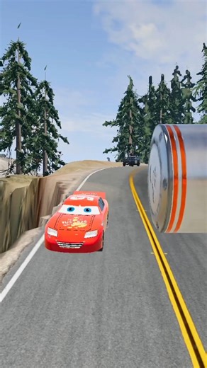 Lightning McQueen & Scool bus Vs bollards Crash #beamngdrive #cars #mcqueen #shorts #usa