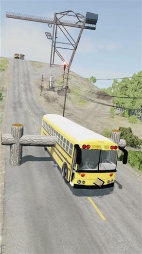 🚍School Bus & Semi Truck vs Logs Trap | #beamng #shortsfeed