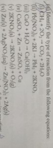 (o) Identify the type of reaction from the following equations:... | Filo