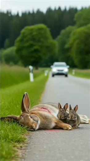 Injured Rabbit and Her Babies Hit on the Road… Until an Ambulance Arrives to Save Them