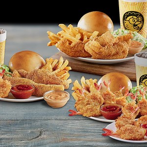 Take a dip into one of our 3 Golden Seafood Combos at Golden Chick. Plus, you can't go wrong by adding on 3 butterfly shrimp to your combo for only $1.99! goldenchick.com | Golden Chick