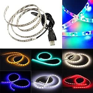 USB LED Strip Lights 60Leds RGB 3528 DC5V Waterproof for Bicycle, Motor,Cabinet,Cupboard,Corner