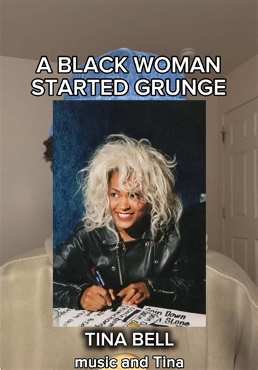grunge is black music. a black woman named tina bell started a band in seattle in 1983 and called it bam bam. b-a-m. bell and martin. her name is half the name of the band. her drummer went on to soundgarden and pearl jam. the melvins opened for her. kurt cobain hauled gear at that show. there's a book considered the definitive oral history of grunge. her band is in it. she isn't. this is hidden histories. black music is full of them — the full series is on my page. sources in the comments. #tin