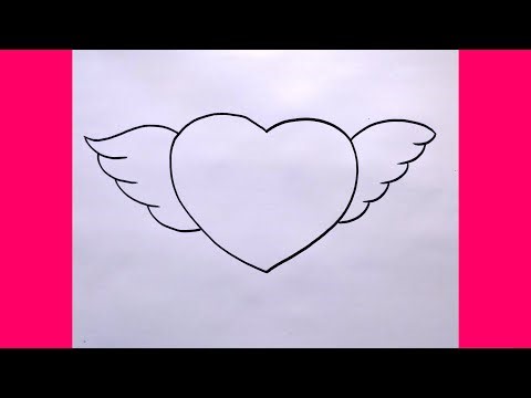 flying heart drawing | how to draw flying heart | flying lovely heart drawing