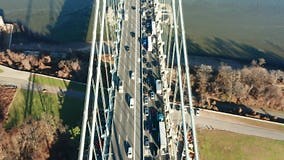 Aerial Drone Footage of Verrazzano Narrows Bridge Stock Video - Video of traffic, shot: 133893341