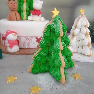 Let's make 3D Christmas tree cookies  Nichola had fun creating freestanding tree cookies with this new cookie cutter! Watch as she shows you how to pipe and assemble the baked cookie shapes 朗 These make cute toppers for your Christmas cake or you could even give them as gifts  | Cake Craft World - Official Site | Facebook