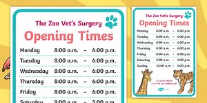 The Zoo Vet's Surgery Opening Times Role-Play Signs