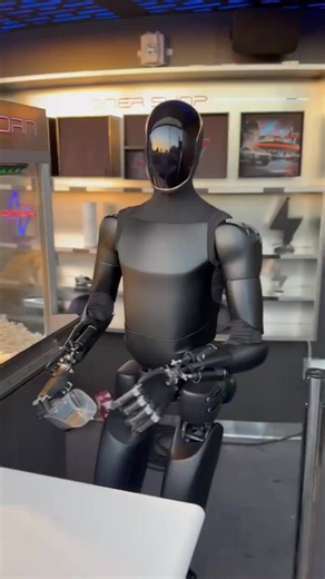 First self driving cars, now the Tesla Optimus is serving popcorn! #Tesla #TeslaOptimus #Al #Tech #Elon Musk