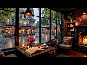 No Ads | Relaxing Rainy Café ☕ Smooth Piano Jazz & Fireplace Sounds for Chilling & Study
