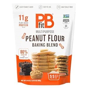 PBfit Peanut Flour Baking Blend - Gluten Free & Non GMO - 11g Protein per Serving 10% DV - 80% Less Fat than Almond Flour - 1 to 1 Swap for White Flour - Light Peanut Flavor - 25% DV Fiber - 24 oz