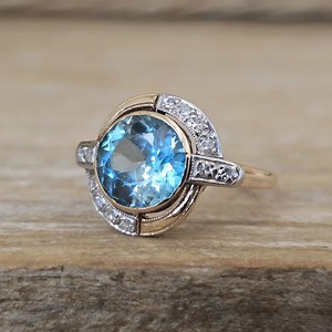 Vintage 14k Yellow Gold Blue Zircon & Diamond Ring - Etsy