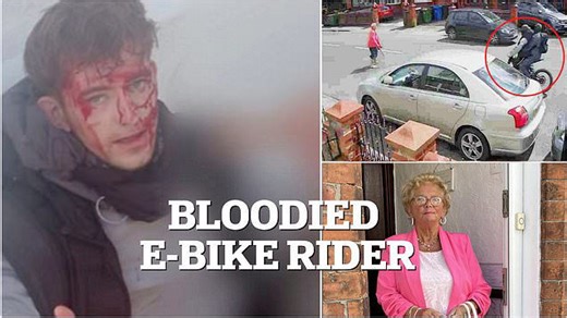 Moment angry locals chase e-bike rider after ploughing into pensioner