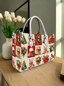 Christmas Santa Claus Personalized Leather Handbag, Christmas Santa Claus Woman Shoulder Bag, Vintage Crossbody Bag, Top Handle Bag - Etsy