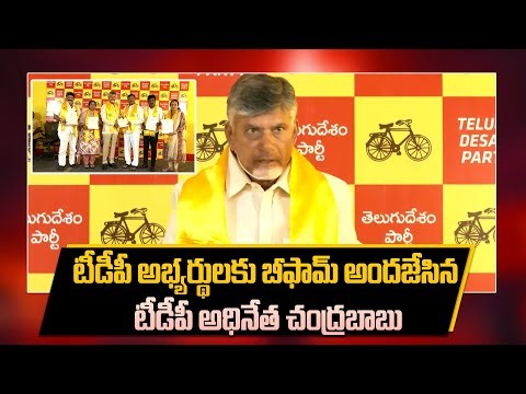 టీడీపీ అభ్యర్థులకు బీఫామ్ అందజేసిన చంద్రబాబు | Chandrababu gave the BForm to TDP candidates |