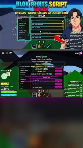 BLOX FRUITS Script No Key AUTO FARM, FRUIT MASTERY FARM, SEA EVENT, AUTO RAID ROBLOX