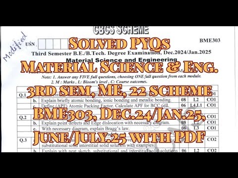 Material Science & Engineering Solved pyqs, ME stream BME303, Dec.24/Jan.25 & june/july.2025, pdf