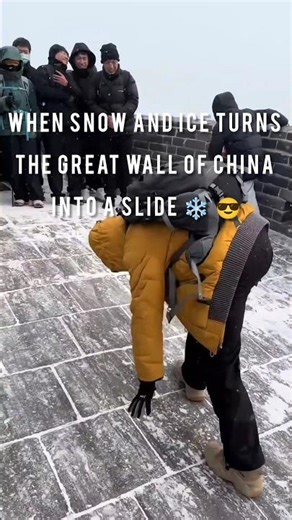 Snow + Ice = Slip and Slide on the Great Wall of China 😎🥶 #shorts #shortsfeed #weather #viral #ice