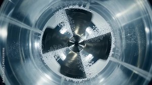 Slowmotion capture of fuelefficient propeller rotation inside a cavitation tunnel analyzing cavitation effects to improve ship propulsion.