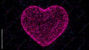 3d heart rotation animation. Love animation, shiny and glitter hearts, glowing particles. Concept: valentine's day, mother's day, birthday, marriage, invitation e-card, love. Big neon heart glow Stock Video
