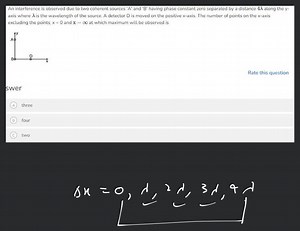 An interference is observed due to two coherent sources ' A ' a... | Filo