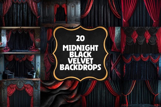 Midnight Black Velvet & Red Curtain Backdrops Bundle | Gothic Theater Drapes, Dark Victorian Stage Backgrounds, Digital Download - Etsy