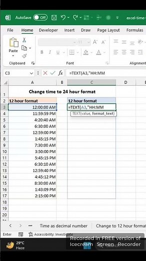 Change time to 24 hour format #exceltips #exceltutorial #excel #time #24hourformat