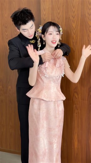 The beautiful bride wore a pink dress alongside the groom #wedding #bridemaid #couple #weddingdress