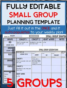 AUTOFILL| Weekly Small Group Template| FULLY EDITABLE| UFLI Inspired| 5 Groups