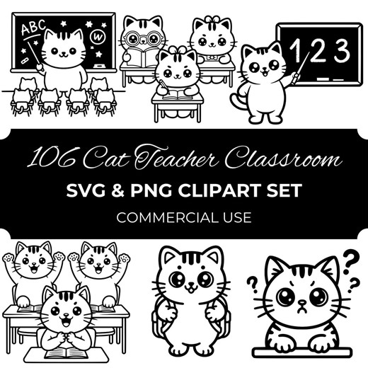 106 Cute Cat Classroom Clipart Bundle, Kawaii Teacher Cats School SVG PNG, Back to School Kids Learning Clip Art Set, Education Graphics - Etsy