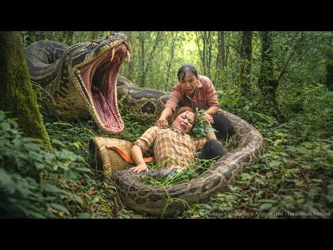 72 Hours Survival 😱 Giant Python Attacks Two Girls in Deep Forest – Girls Fight to Escape!