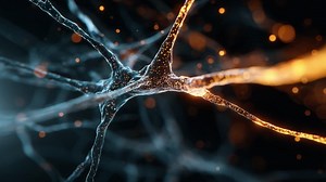 Digital visualization of a nerve cell firing and sending an electrical signal through its axon, connecting with other neurons in a complex neural network within the human brain on a dark background | Premium Stock Video Footage