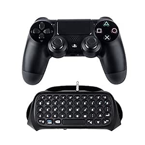 Controller Keyboard for PS4, Wireless Bluetooth Keypad Mini Chatpad Rechargeable Online Gaming Live Chat Message Gamepad Keyboard with Built-In Speaker & 3.5MM Audio Jack for Playstation 4 Dualshock