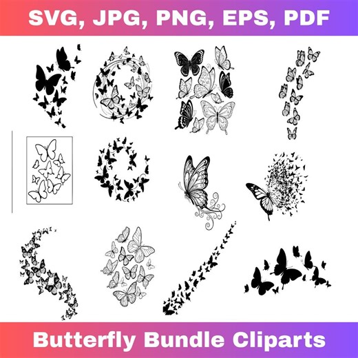 Intricate Butterfly Clip Art Bundle, Black & White SVG, PNG, JPG, Digital Download, Commercial Use - Etsy Australia