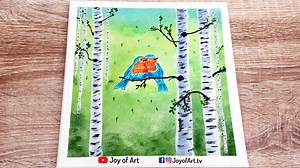 146K views · 3.8K reactions | Birch forest with love birds acrylic painting on mini canvas by Joy of art #99 | Joy of Art | Facebook