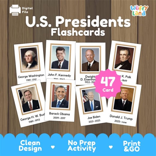 U.S. Presidents Flashcards | American History Timeline Cards with Portraits