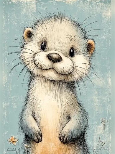 Cute Otter, Baby Otter, Fluffy Otter, Blue Otter, Brown Otter, Smiling Otter, Wild Otter, Otter Drawing, Otter Print - Etsy