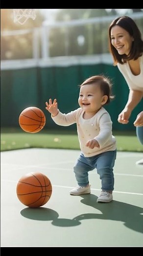 Baby Tries Basketball for the First Time! Adorable Baby Shooting Hoops #baby #dog #aishorts #cute