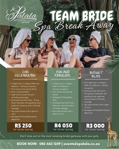 👑🦩 A bachelorette at Palala Boutique Game Lodge means indulgent spa spoils, luxury suites, nature’s beauty, and bubbly flowing all weekend long. This is how memories are made. Whether you’re planning a glam weekend or a peaceful pamper escape, we’ll make it effortlessly magical. Enquire now at reservations@palala.co.za and let’s make memories that sparkle! #LuxuryTravel #ExplorePage #TravelGoals #Nature #Relaxation #Vibes #PhotoOfTheDay #GoodVibesOnly #InstaGood #Love | Palala Boutique Game Lo