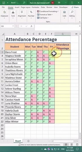 Excel Trick: Attendance Percentage Calculator #excel #googlesheets #productivityhacks
