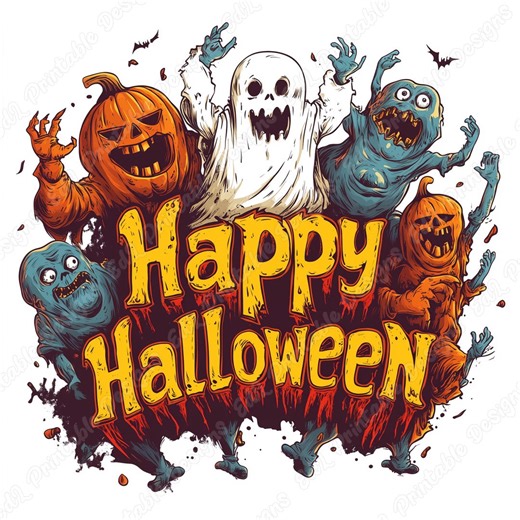 Funny Halloween Word Clipart, Spooky Monsters, Vintage Style Text (digital Download) - Etsy