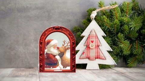 Nautical Beach Santa Christmas Sign Table Decorations Coastal Santa Decorative Sign Centerpieces for Tables Mantel Tiered Tray Holiday Beach House Home Decor, Gold