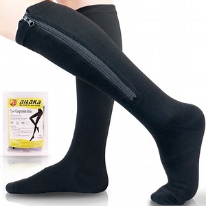 Ailaka Medical 15-20 mmHg Zipper Compression Socks Women Men,Black,1Pair