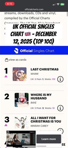 UK Official Singles Chart 🇬🇧 - December 12, 2025 (Top 100) (Updated every Friday)