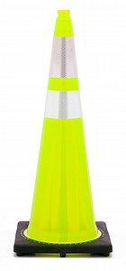 36" Lime Green Traffic Cone, 10 lb Base, w/6" & 4" 3M Reflective Collar