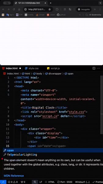 Real-Time Digital Clock with Glowing Effects Using HTML, CSS & JS!