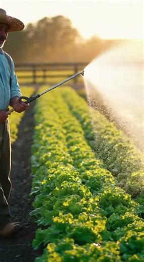 Want to walk through the fields?🤗 farmer sprays water across the lettuce rows #farmequipment#farming
