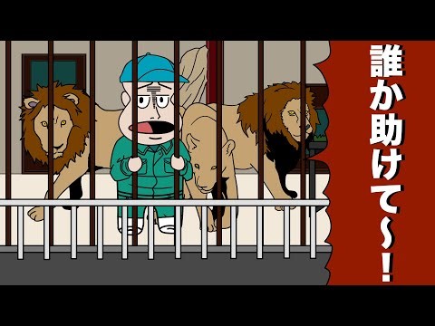 ライオンの餌やりに行ったら檻の鍵落として閉じ込められた【アニメ】【コント】