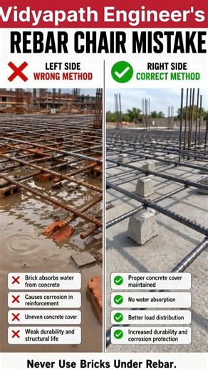 Wrong vs Right Rebar Support Method ✅❌ #vidyapathengineers