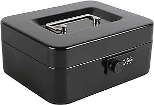 xydled Steel Cash Box Safe with Combination Lock,Money Safe Box with Removable Coin Tray,Medium,7.87"x 6.30"x 3.54",Black