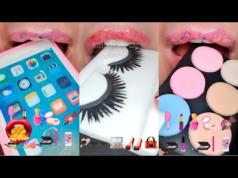 ASMR Satisfying Eating Emoji Food Challenge Edible Makeup & Cosmetics